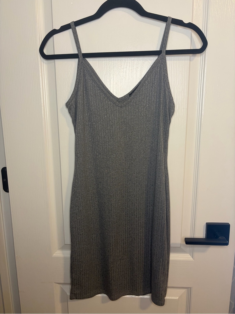 Fashion Nova Ribbed V-Neck Slip Dress - Gray